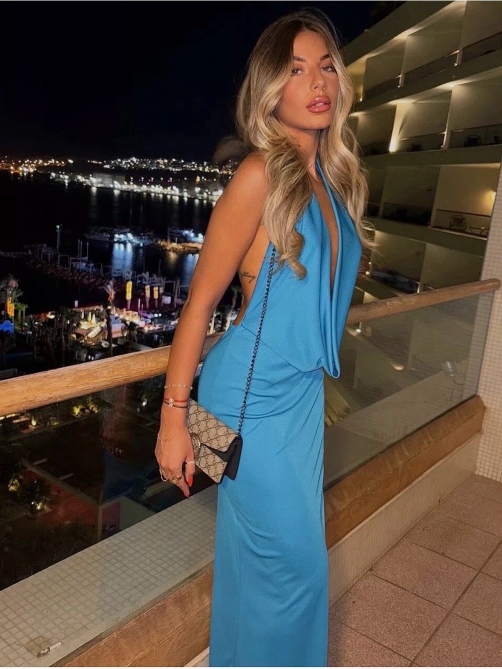 Zara Sky Blue Halter Maxi Dress